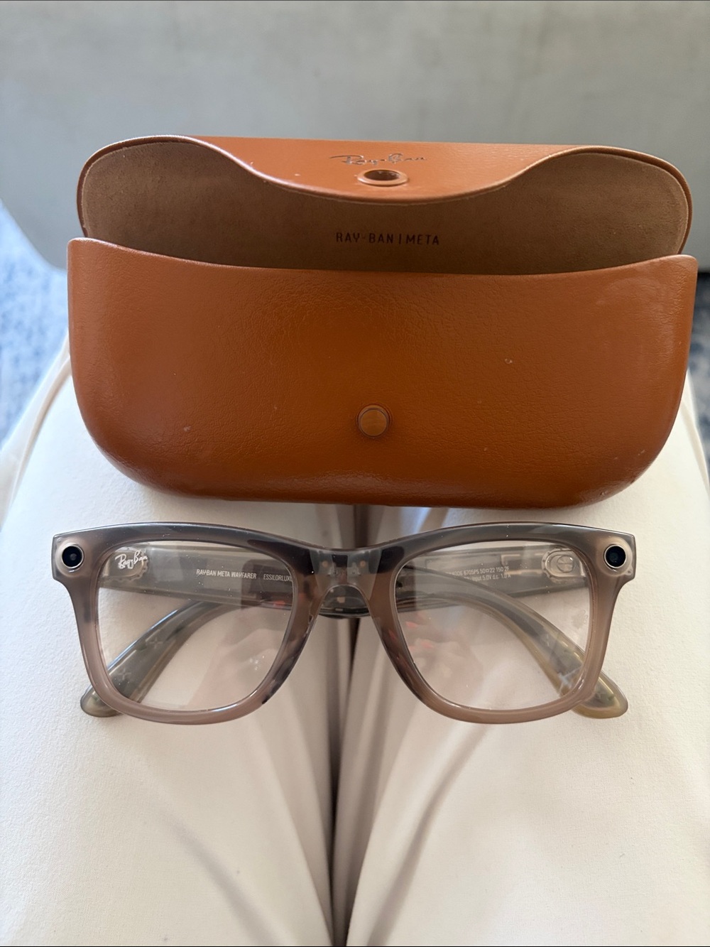 Ray-Ban Meta Men's Translucent Taupe Wayfarer Optical Glasses with Brown Case